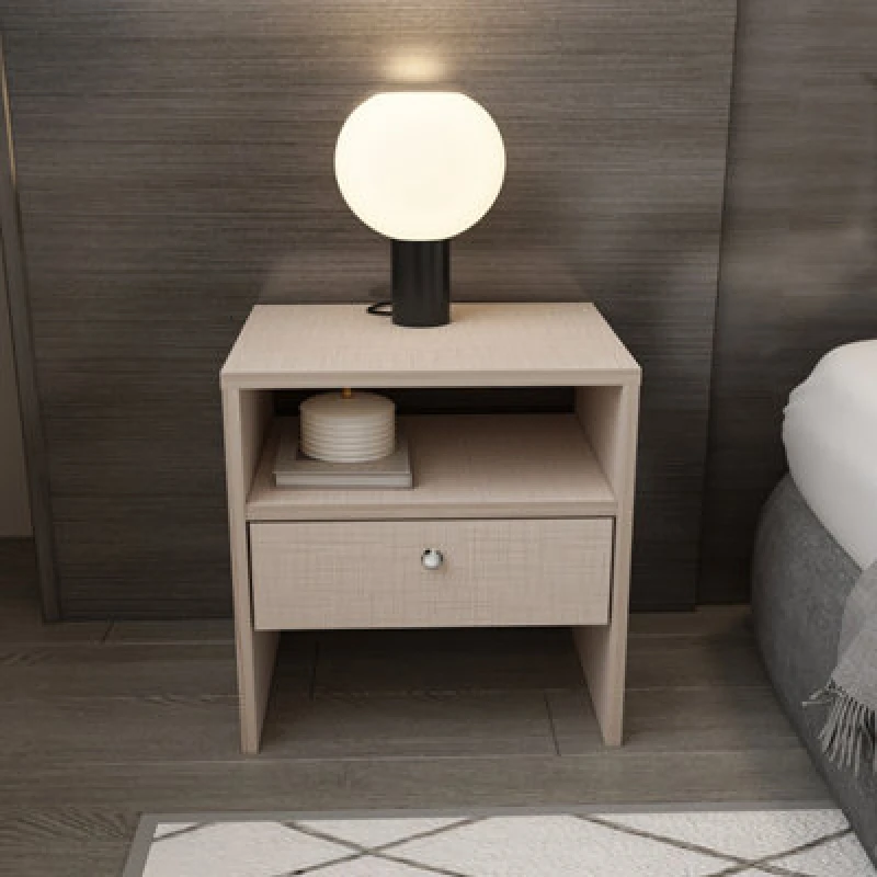 Image of Decorotika Nova Bedside Table Nightstand With Drawer And Open Shelf - Beige, Cream NOV18NS03