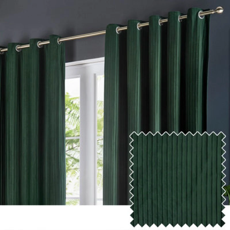 Image of Paoletti Paoletti Corinthian Velvet Room Darkening Eyelet Curtains in Dark Green Size: 229cm width x 183cm drop Dark Green 229cm width x 183cm drop