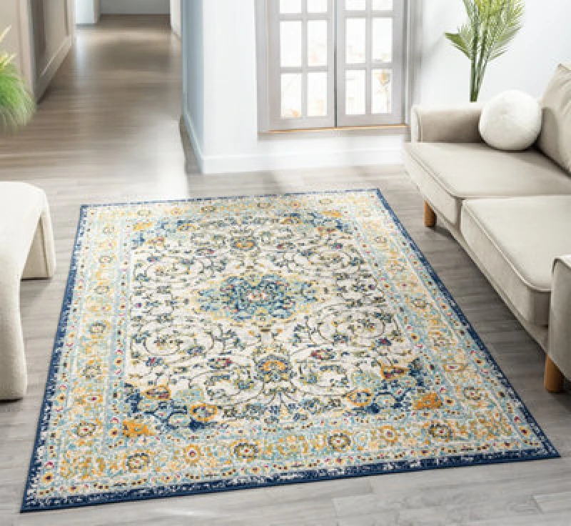 Image of San Marino Living Room Area Rug - Low Pile Medallion Floral Design Muti Coloured 120Cm X 170Cm