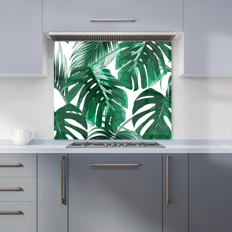Image of Warren Reed - Designer Tropical Jungle Leaf Pattern Kitchen Splashback in Green Size: 900mm x 650mm Green Unisex 900mm x 650mm