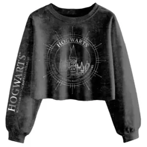 Image of Harry Potter Womens/Ladies Hogwarts Constellation Acid Wash Crop Sweatshirt (M) (Black)