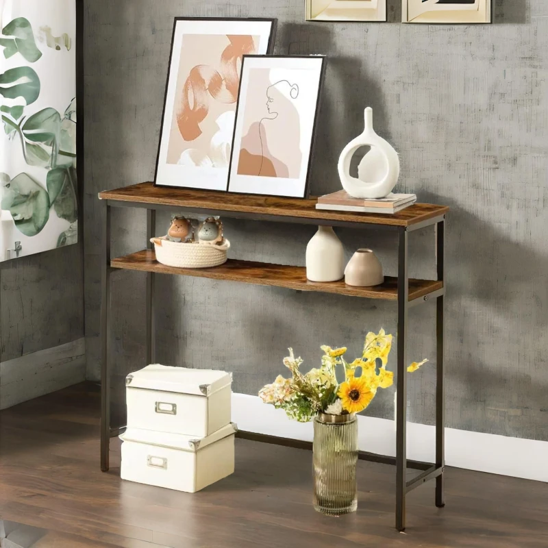 Image of Rafaelo Mobilia Console Table With 2 Shelves in Brown Brown Unisex