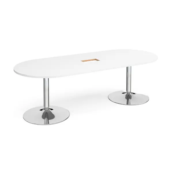 Image of Trumpet Base Radial Boardroom Table with Chrome Base 2400mm - Central Cut Out - White