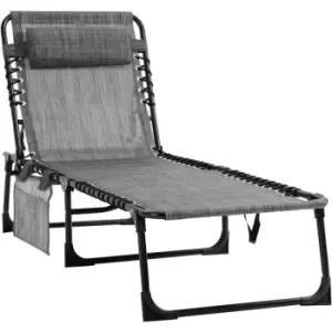 Image of Lounger Folding Reclining Camping Bed 5-position Adjustable Mixed Grey - Mixed-grey - Outsunny