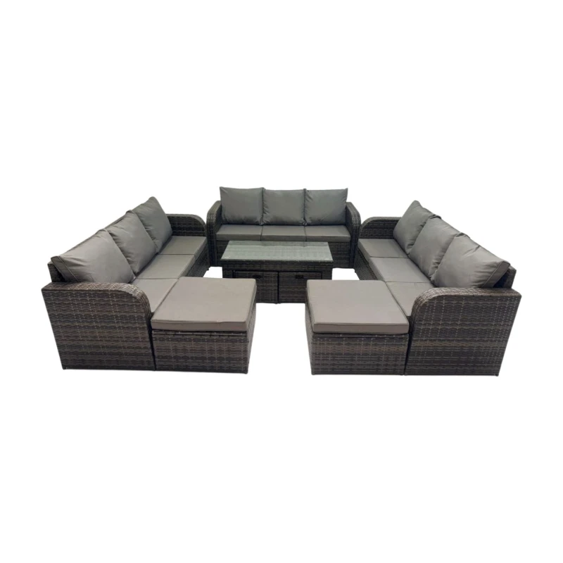Image of Fimous Rattan Garden Outdoor Furniture Set with 4 Footstools in Dark Grey Dark Grey Unisex