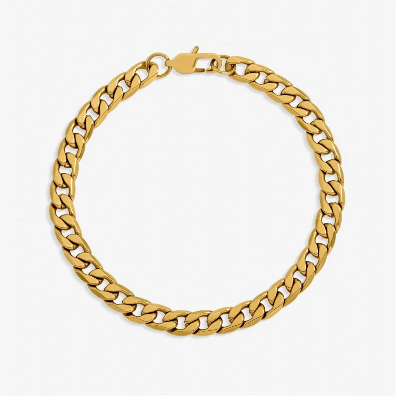 Image of Inicio Mens Waterproof Curb Chain Bracelet - Gift Pouch Gold male One Size