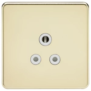 Image of KnightsBridge 1G 5A Screwless Polished Brass Round Pin 230V Unswitched Electrical Wall Socket - White Insert