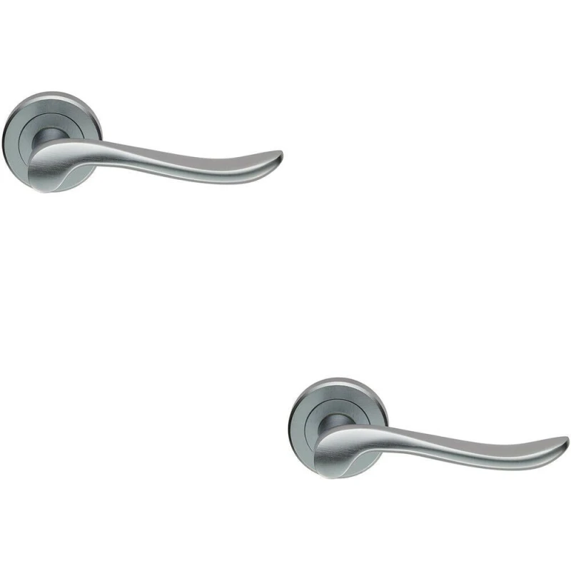 Image of Loops 2x PAIR Scroll Shaped Lever Handle on Round Rose Concealed Fix Satin Chrome Multi