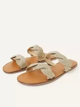 Image of Accessorize Twisted Two-Strap Sliders, Gold, Size 41, Women