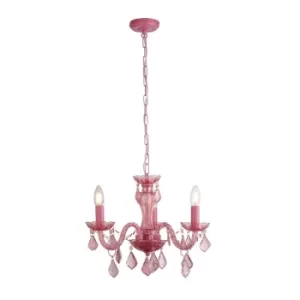 Image of 3 Light Pink Chandelier, Metal Frame, Acrylic Beads And Glass Column