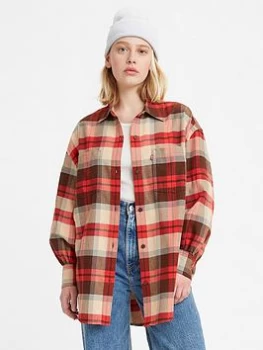 Image of Levis Remi Recycled Fabric Check Utility Shirt - Red, Size L, Women