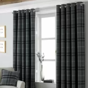 Image of Aviemore Heritage Tartan Check Faux Wool Lined Eyelet Curtains, Grey, 90 x 90" - Riva Paoletti