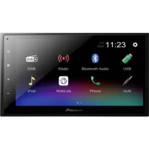 Image of Pioneer DMH-A340DAB Double DIN car stereo Steering wheel RC button connector, Rearview camera connector, Bluetooth handsfree set, DAB+ tuner