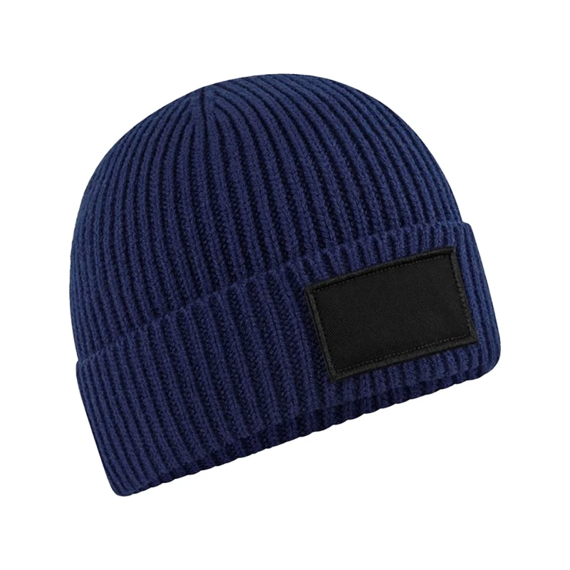 Image of Beechfield Beechfield Men Fashion Patch Beanie in Mid Navy Mid Navy One Size Male 5063238606982