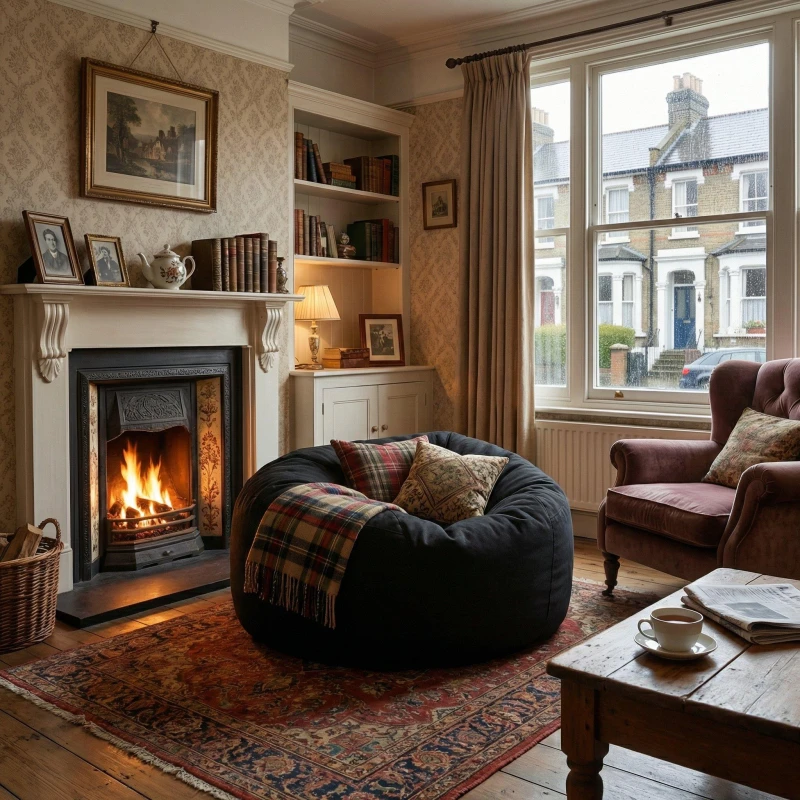 Image of Urban Meuble Modern Round Bean Bag Sofa Chair Black unisex One Size