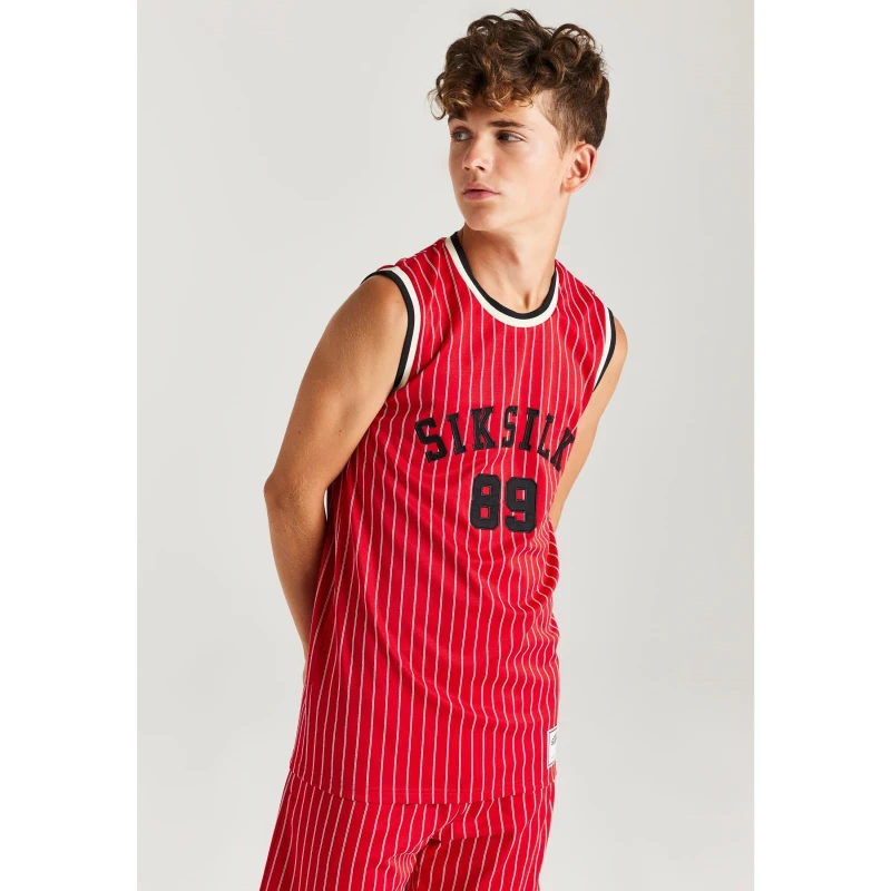 Image of SikSilk Retro Classic Basketball Vest - Red Red 13 - 14 Years