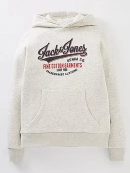Image of Jack & Jones Junior Boys Logo Hoodie - White Melange, White, Size 8 Years