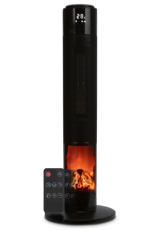 Image of Air Pro 33" Oscillating Tower Fan Electric Heater - PTC Ceramic LCD Display in Black Unisex