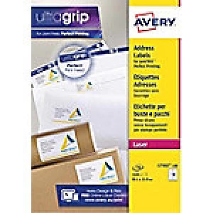 Image of AVERY Address Labels L7162-100 UltraGrip White Self Adhesive A4 99.1 x 33.9mm 100 Sheets of 16 Labels