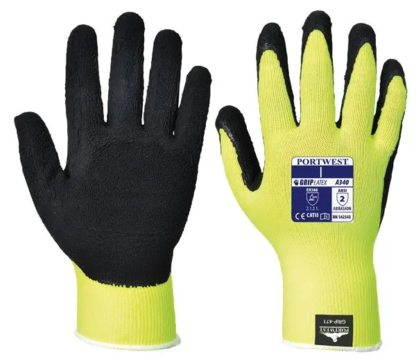 Image of Portwest Latex Foam Hi Vis Grip Gloves A340YERS Colour: Yellow