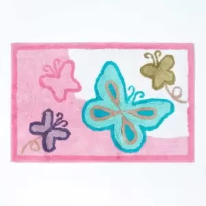 Image of Cotton Tufted Washable Butterfly Children Rug - Pink - Homescapes