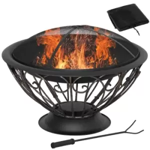 Image of Outsunny Fire Pit Metal Fire Bowl Fireplace Patio Heater For Garden Backyard - Black & Gold