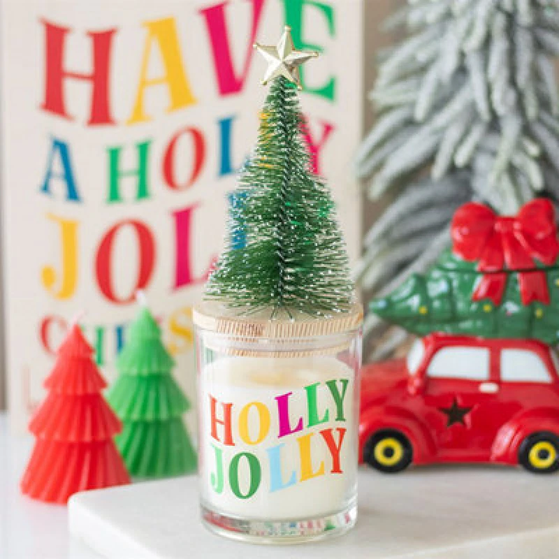 Image of Holly Jolly Pine & Fir Glass Candle With Tree