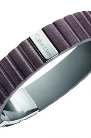Image of Mens Calvin Klein Stainless Steel Plate Leather Bracelet KJ5SCB090100