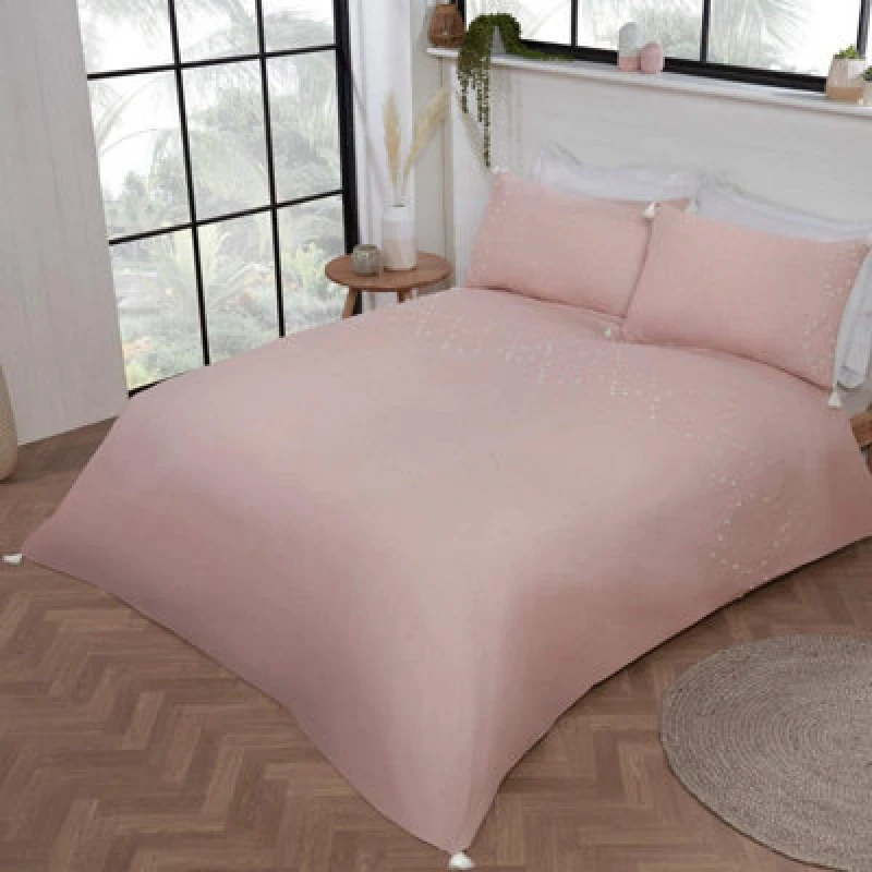 Image of Smart Living Smart Living Luxury Hotel Quality Boho Embroidered Tassels Duvet Cover with Pillowcases in Pink Size: Single Pink Single Unisex 5056242