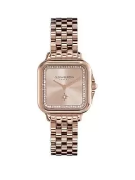 Image of Olivia Burton 28mm Grosvenor Soft Blush & Carnation Gold Bracelet Watch, Rose Gold, Women