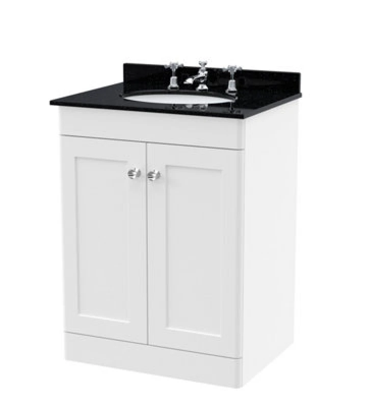 Image of Nuie Classique 600mm Floor Standing 2 Door Vanity Unit With 3 Tap Hole Basin-Satin White