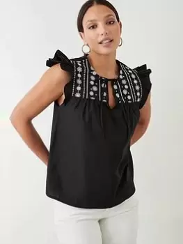 Image of Dorothy Perkins Embroidered Poplin Blouse Shirt - Cream, Size 10, Women