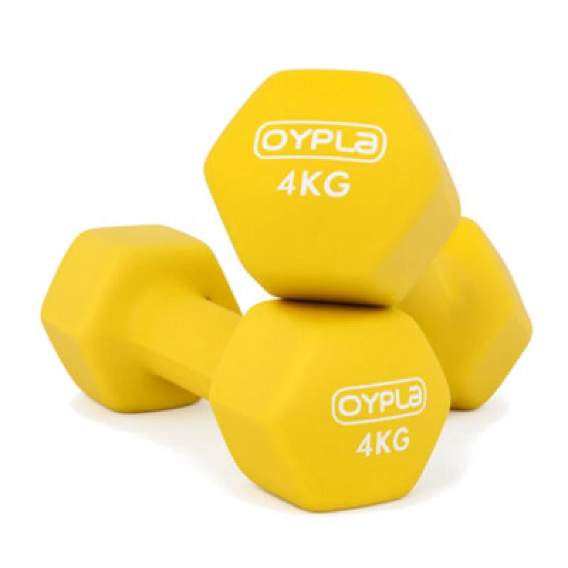 Image of Oypla Pair Of 4Kg Hex Anti Roll Neoprene Non Slip Hand Dumbbells Workout Weights