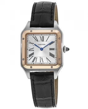 Image of Cartier Santos Dumont Large Steel Leather Strap Mens Watch W2SA0011 W2SA0011