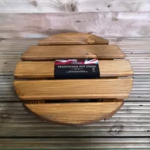 Image of Tom Chambers Handcrafted Heavy Duty Round Traditional Wood Garden Patio Plant Flower Pot Stand Caddy Trolley Dolly on Strong Metal Castor Wheels 40cm