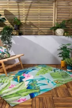Image of Peacock Floral Woven UV & Water Resistant Outdoor Rug