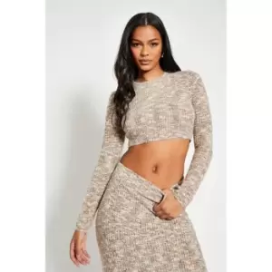 Image of I Saw It First Space Dye Crew Neck Crop Jumper Co-Ord - Brown