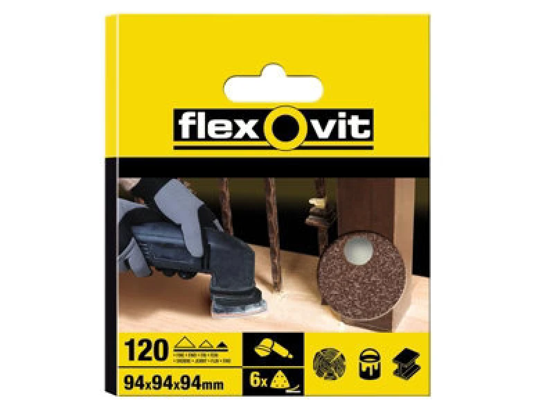 Image of Flexovit 78072764914 Delta Hook & Loop Sanding Sheet 94mm Fine 120G X6 Flv64914