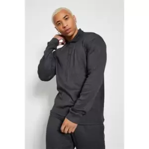 Image of I Saw It First Mens Ribbed Muschle Fit Ls Polo - Grey