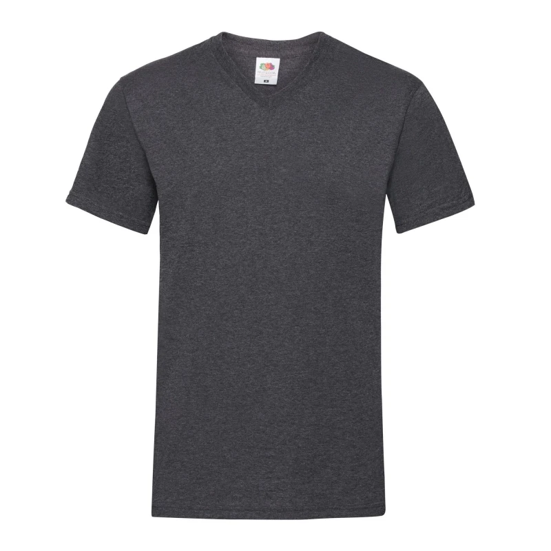 Image of Fruit Of The Loom Fruit of the Loom Men Valueweight Heather V Neck T-Shirt in Dark Grey Size: Small Dark Grey S Male 5063425954735