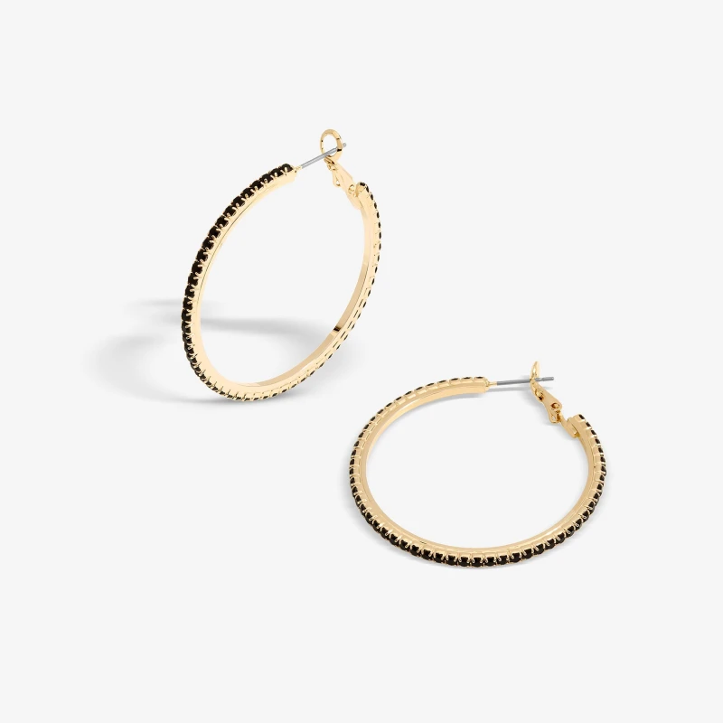 Image of Mood Gold Black Cupchain Fine Hoop Earrings Gold