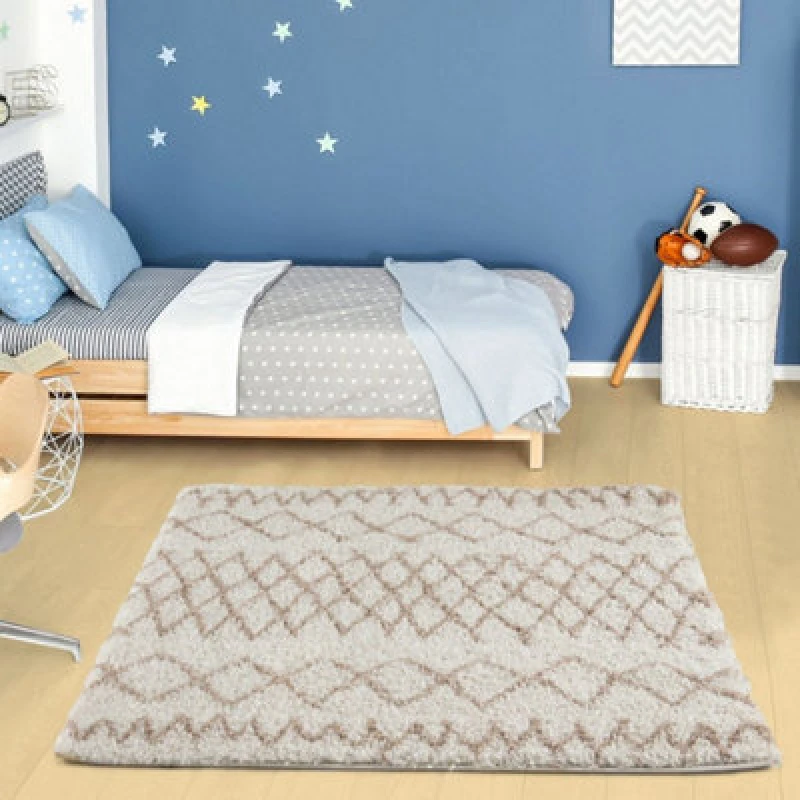 Image of THE RUGS Soft Tangier Shaggy Rugs & Runners Ivory & Beige Living Room Size: 120cm x 120cm Ivory Unisex 120cm x 120 cm