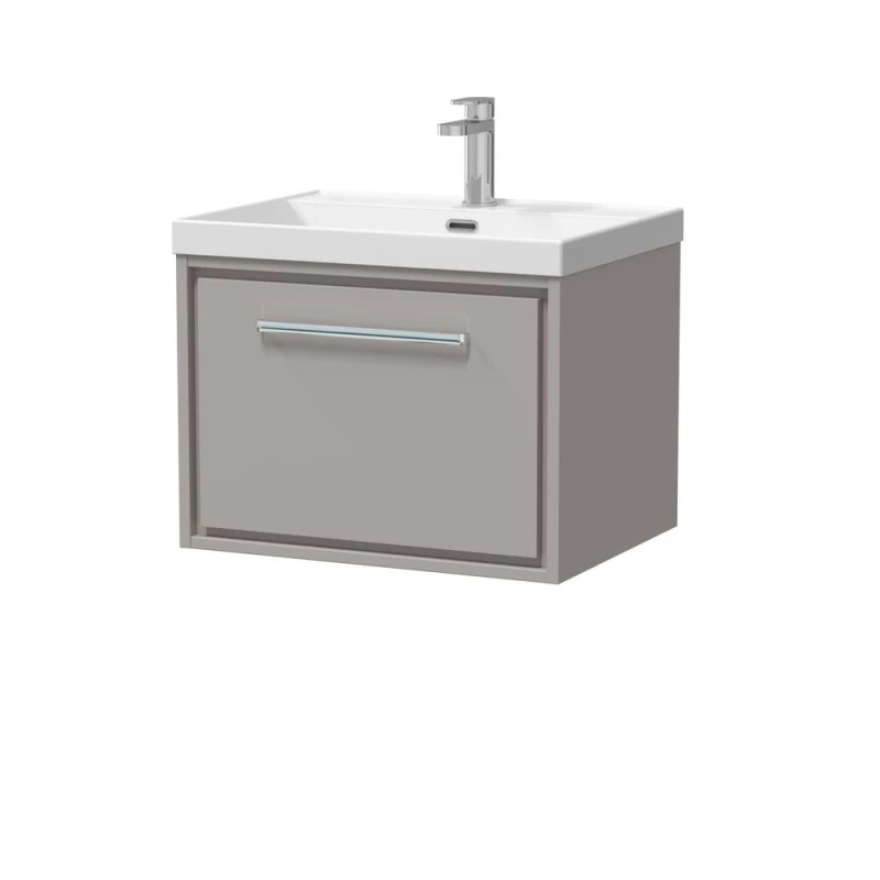Image of Balterley Modern Bathroom 1 Soft Close Drawer Wall Hung Vanity Unit & Rectangular Basin, Pebble Grey, 600mm