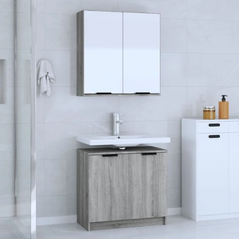 Image of Vidaxl 2 Piece Bathroom Cabinet Set Grey Sonoma Engineered Wood, Grey 3115866