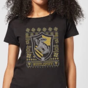 Image of Harry Potter Hufflepuff Crest Womens Christmas T-Shirt - Black