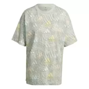 Image of adidas Essentials Multi-Colored Logo Boyfriend T-Shirt Wo - Linen Green / Multicolor / Whi