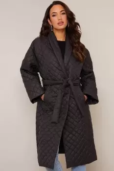 Image of Diamond Quilted Longline Belted Coat