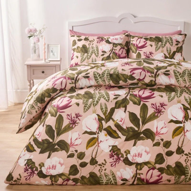Image of OHS OHS Floral Duvet Cover Quilt Bedding Set Reversible with Pillowcase in Pink Size: Double Pink Double Unisex 5027434203536