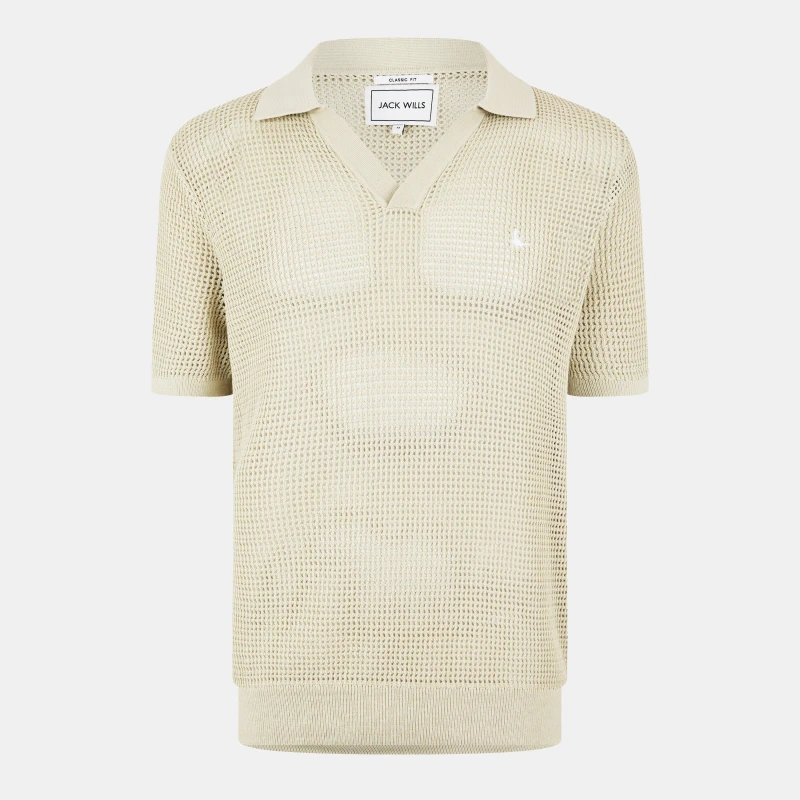 Image of Jack Wills Mens Open Knit Short-Sleeve Polo Shirt Pistachio male S