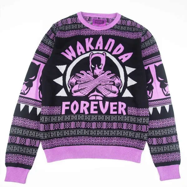 Image of Black Panther Wakanda Forever Knitted Christmas Jumper - L
